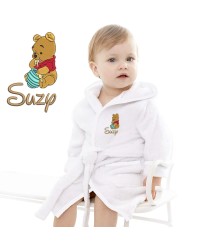 Baby and Toddler Cute Bear Cartoon Design Embroidered Hooded Bathrobe in Contrast Color 100% Cotton